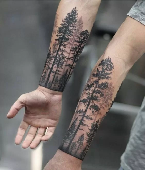 Forest with Trees Arm Tattoo