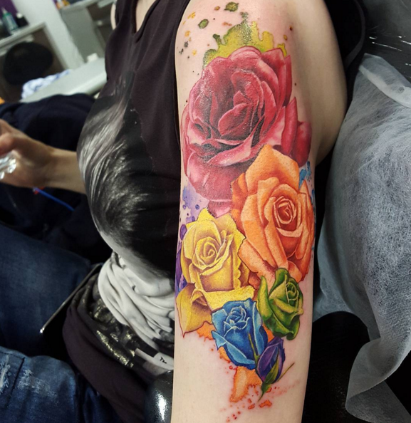 Rainbow Roses Arm Tattoo