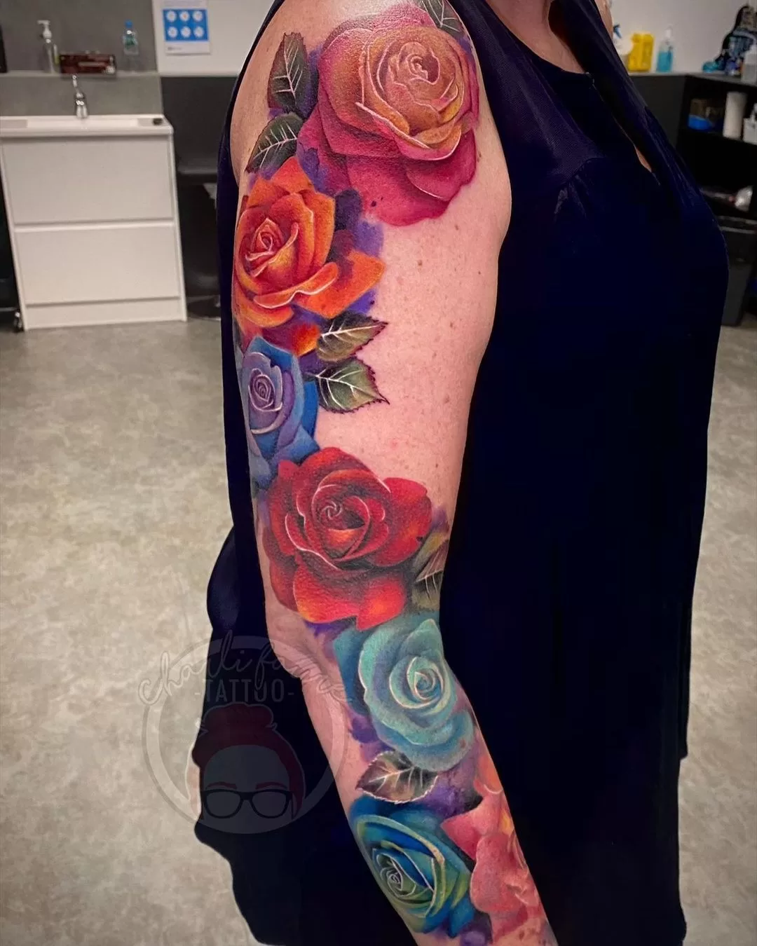 Rose sleeve tattoo
