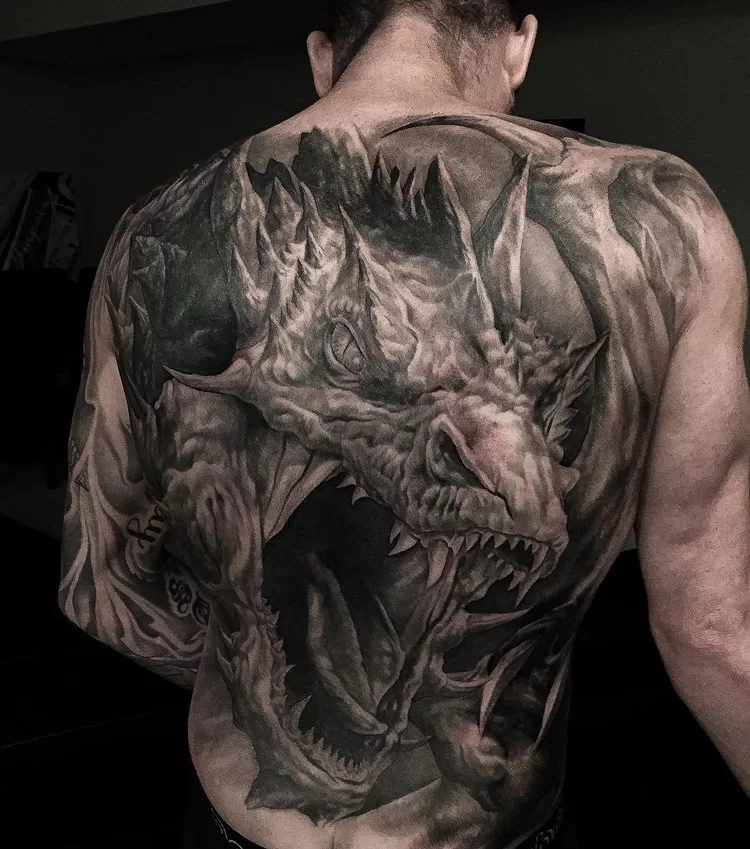 Ferocious Back Dragon Tattoo