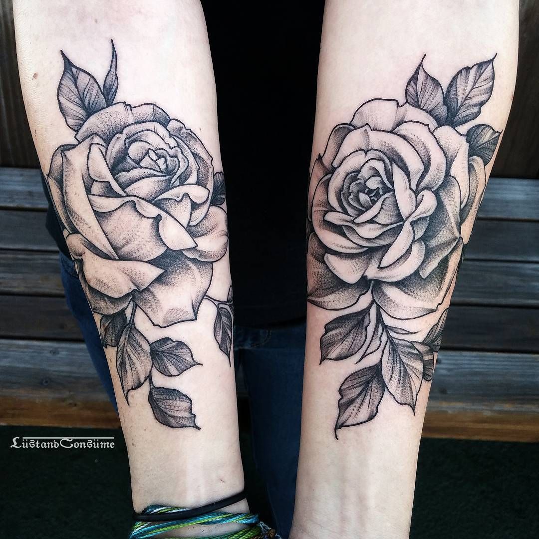 Matching Rose Couples Tattoos