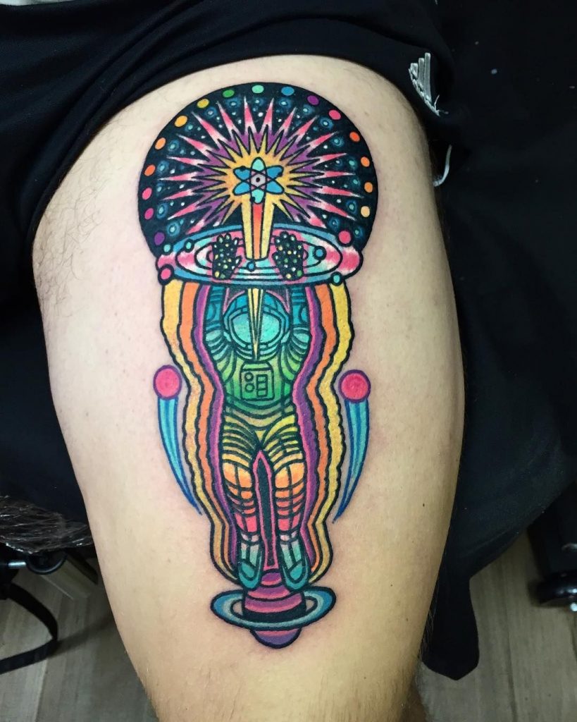Astronaut colorful Psychedelic tattoo