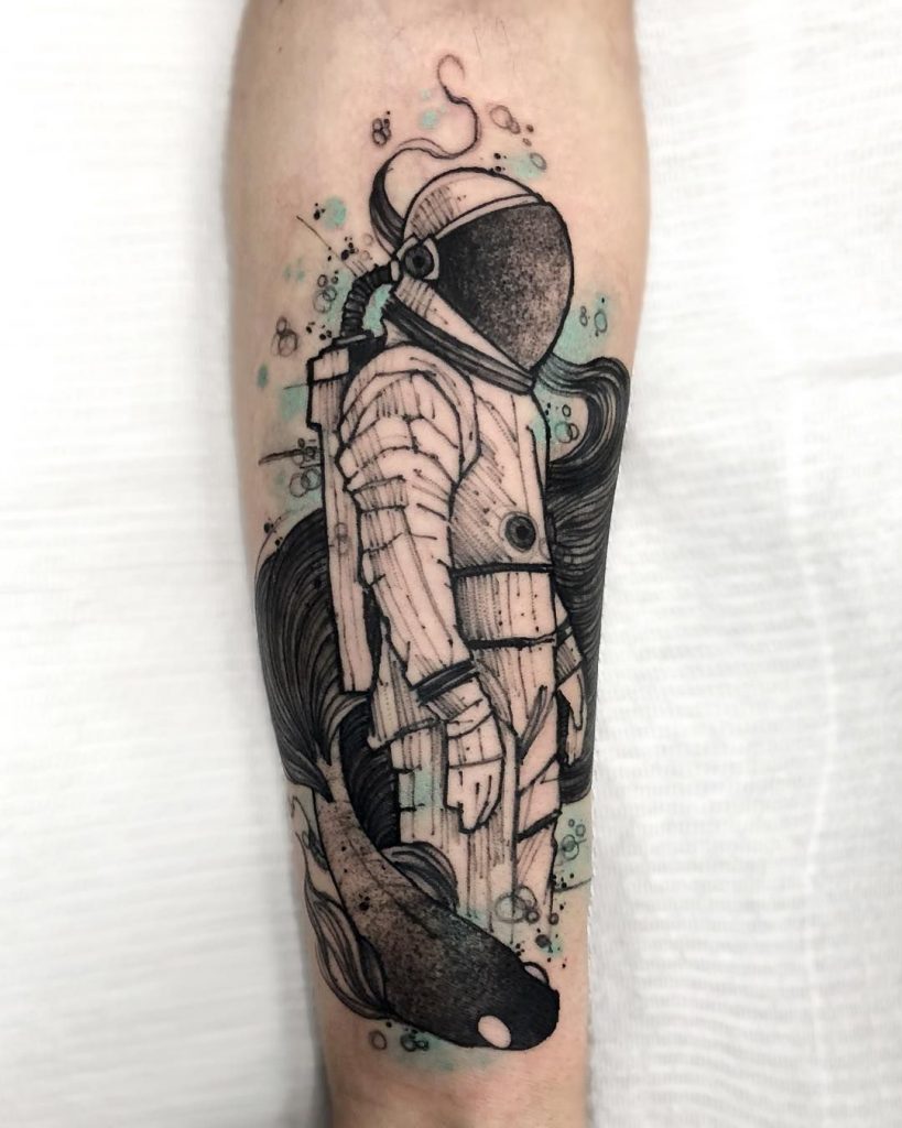Astronaut and pisces tattoo