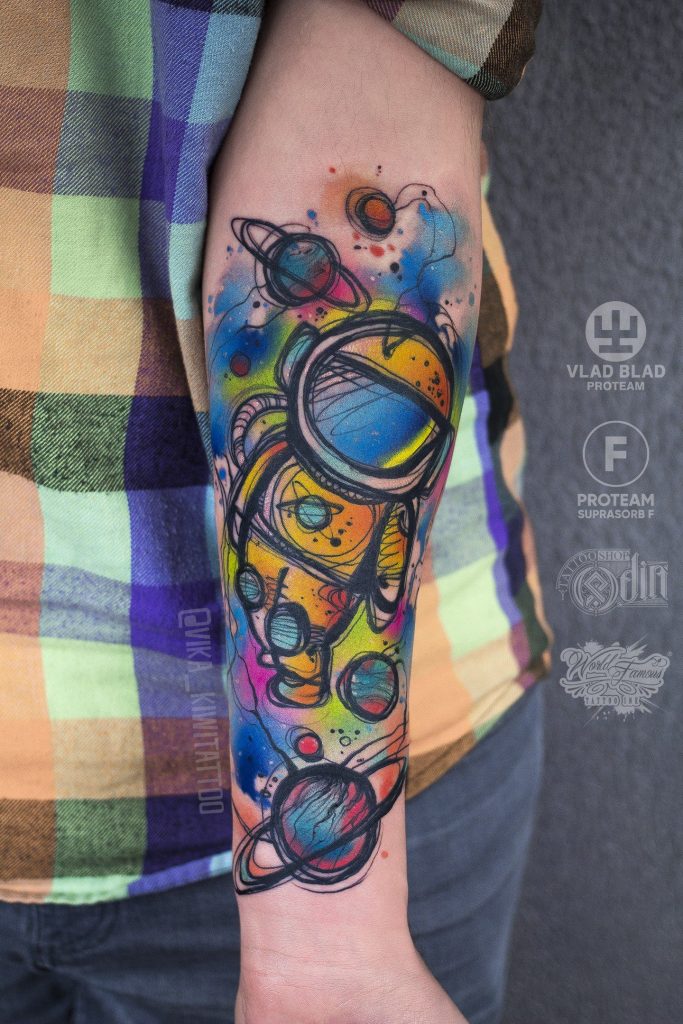 Astronaut colorful tattoo