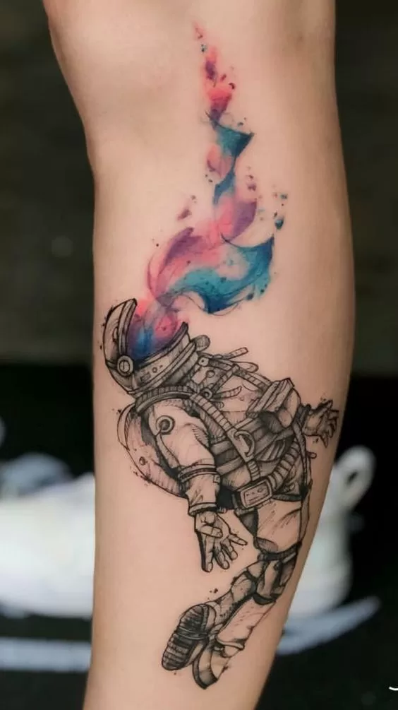 Astronaut watercolor Tattoo