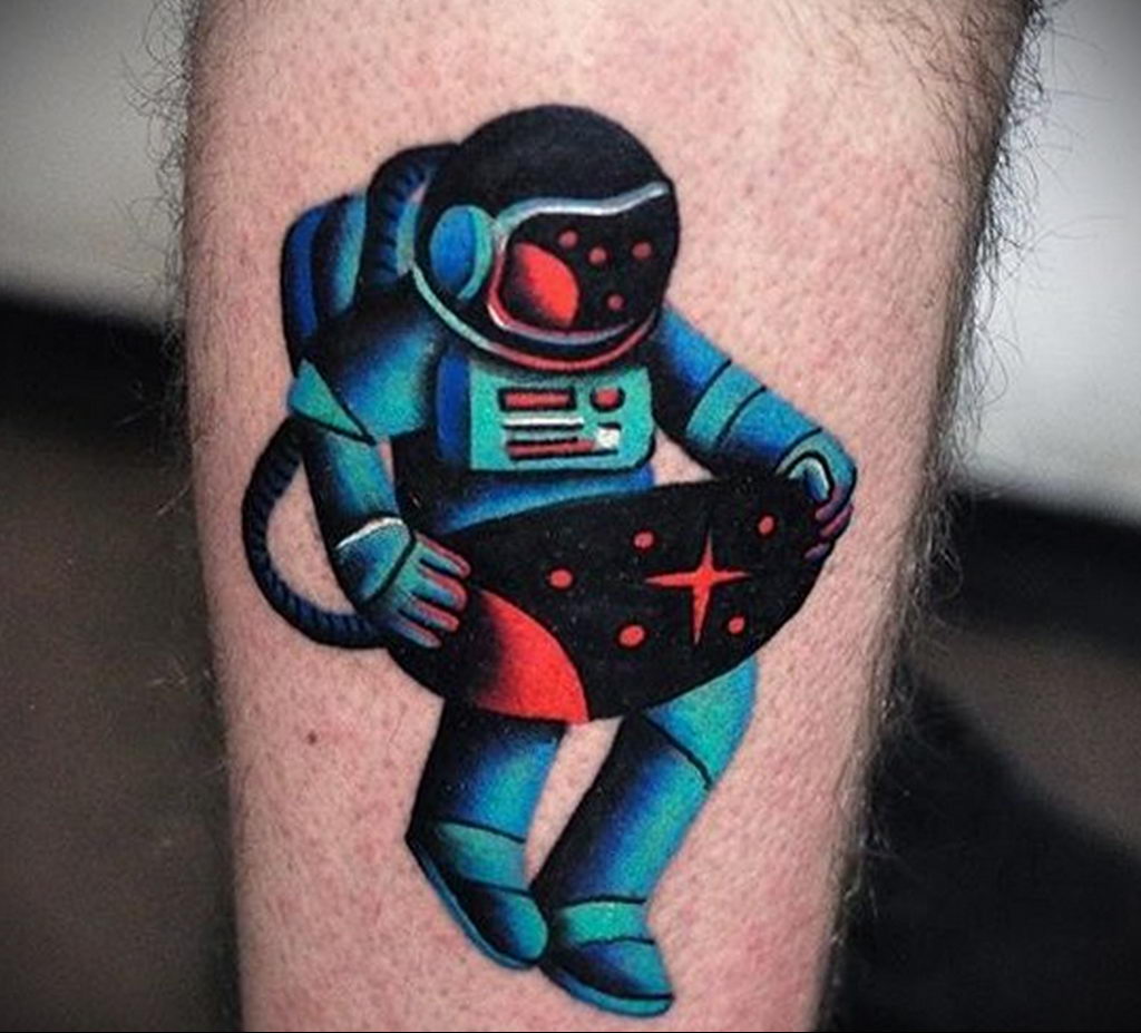 Astronaut colorful space tattoo. 