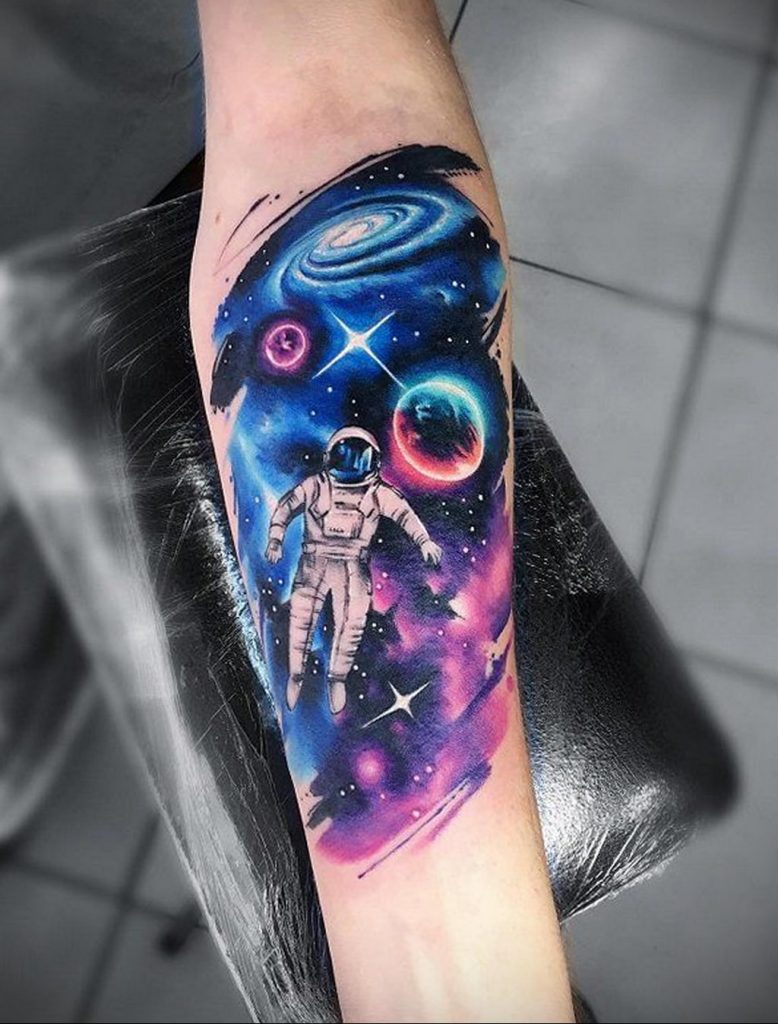 Astronaut colorful space tattoo