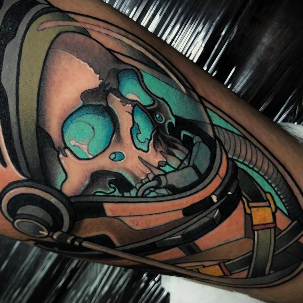 Astronaut skull colorful tattoo