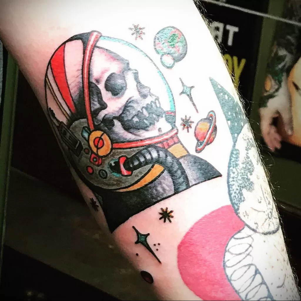 Astronaut skeleton tattoo