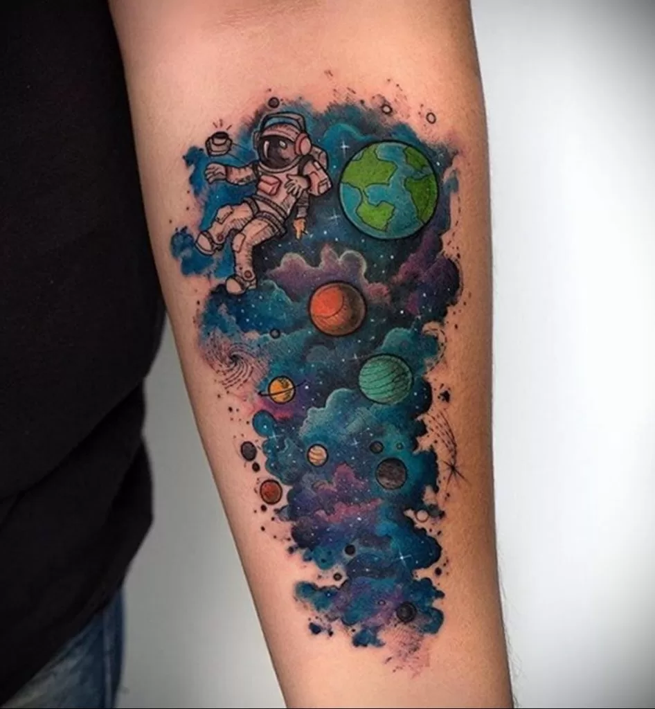 Astronaut colorful space tattoo