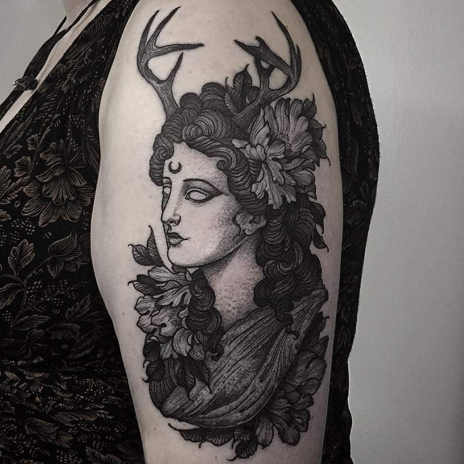 In love with this Artemis design artemis goddess tattoo tattoos  tattooartist blackworktattoo dotworktattoo  Instagram