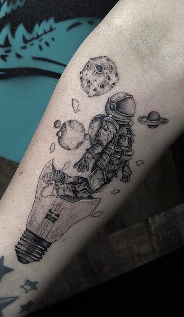 Astronaut Lightbulb Tattoo