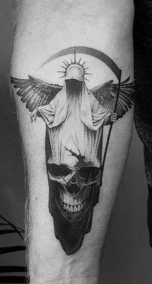 Angel Winged Grimm Reaper Walking Through Graveyard Best Temporary Tattoos  WannaBeInkcom