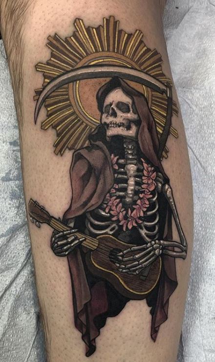 Grim Reaper American Traditional Mariachi Tattoo - TATTOOGOTO