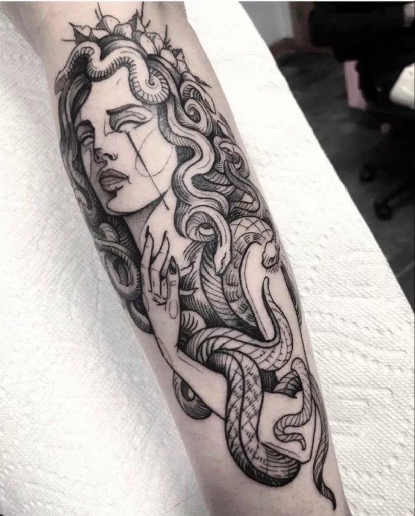 Classy Female Half-Sleeve Medusa Tattoo 