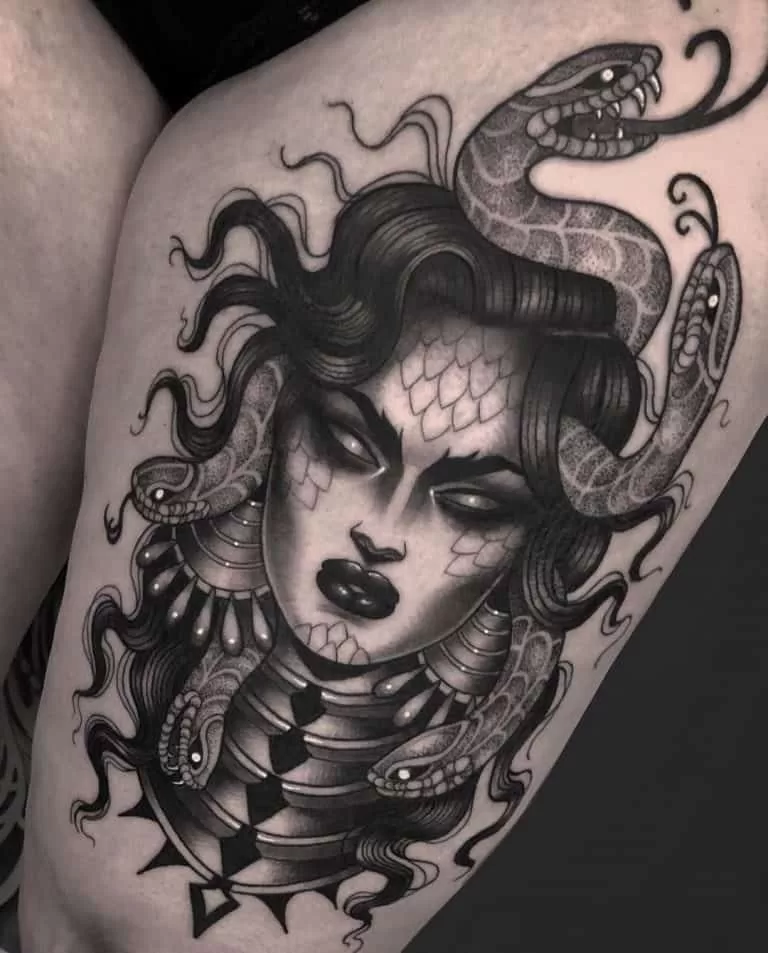 Medusa Thigh Tattoo - TATTOOGOTO