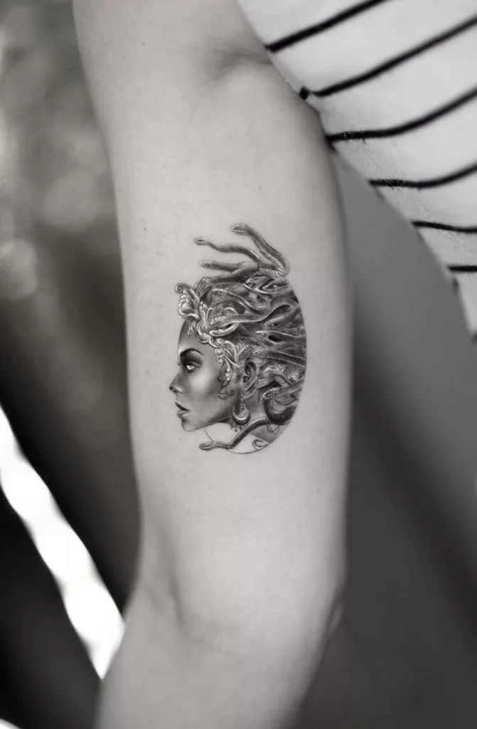 Micro Realism Gorgon Tattoo