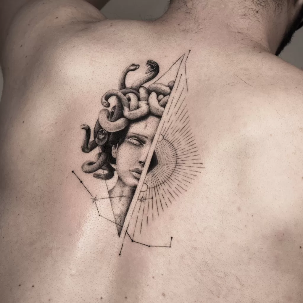 Medusa Micro-Realism Back Tattoo