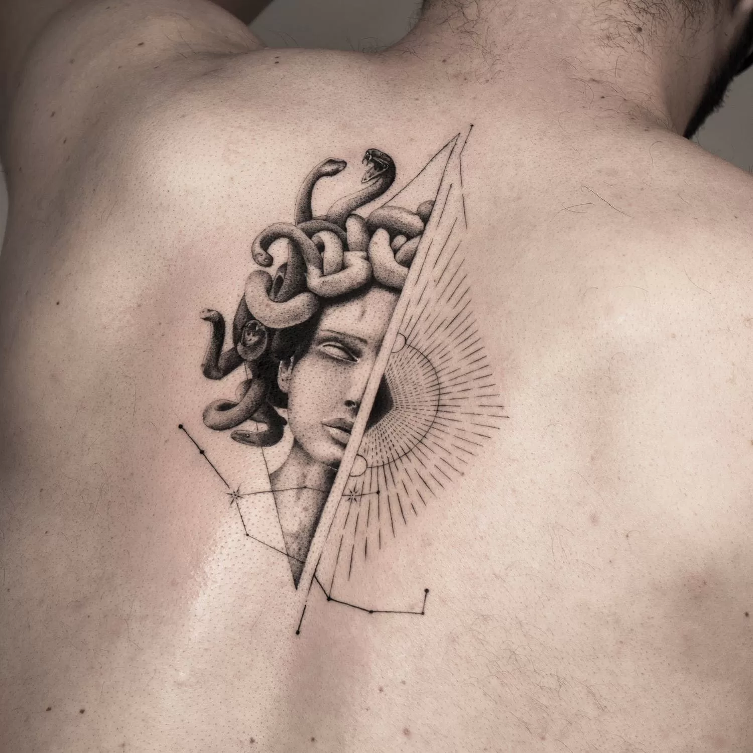 Medusa Micro-Realism Back Tattoo - TATTOOGOTO