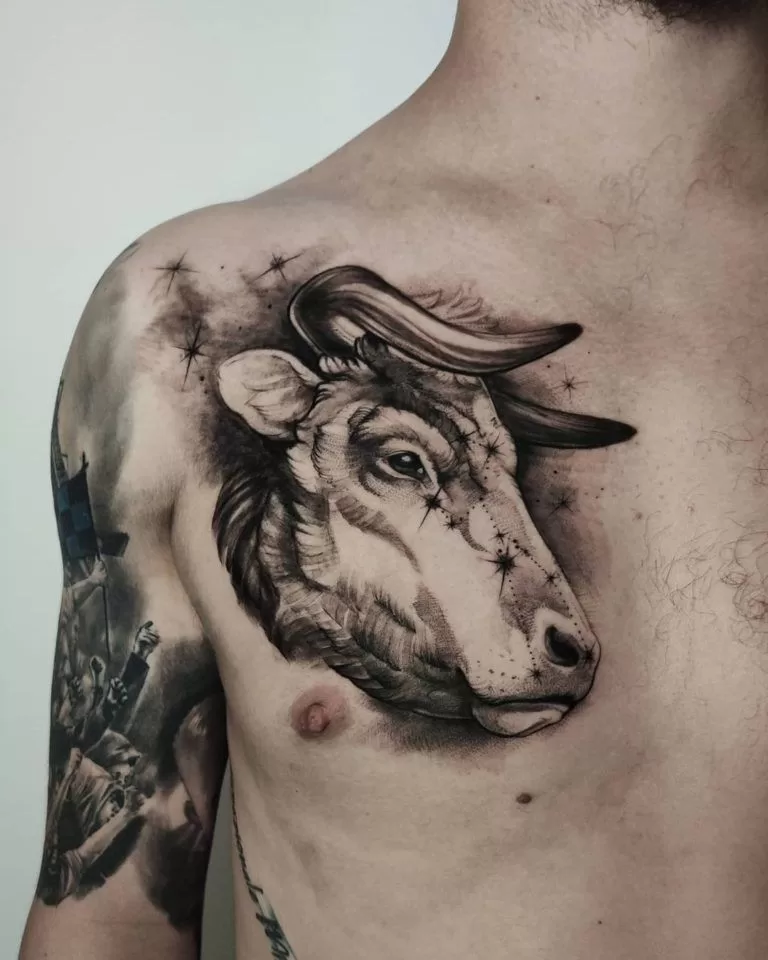 Male Taurus Chest Tattoo 