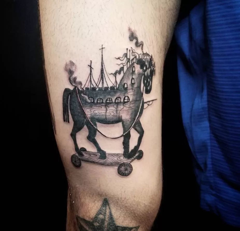 Trojan Horse Blackwork Tattoo