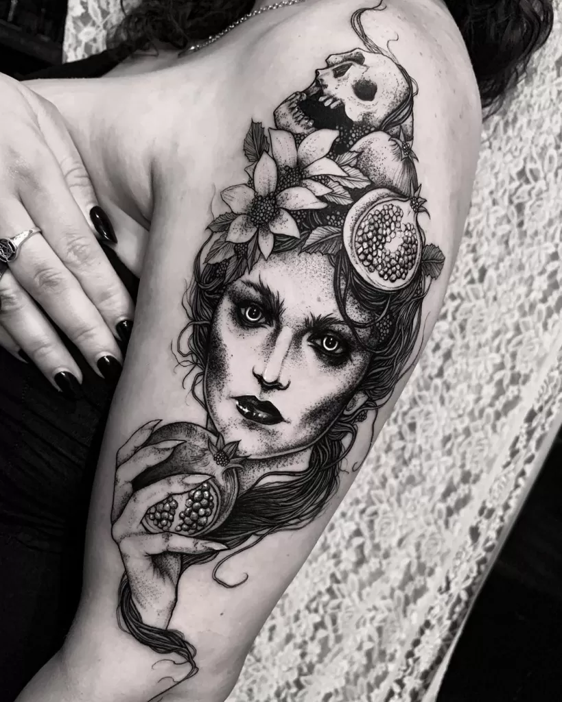 Blackwork Persephone Tattoo