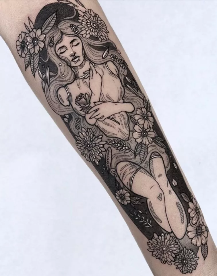Persephone Black & White Tattoo