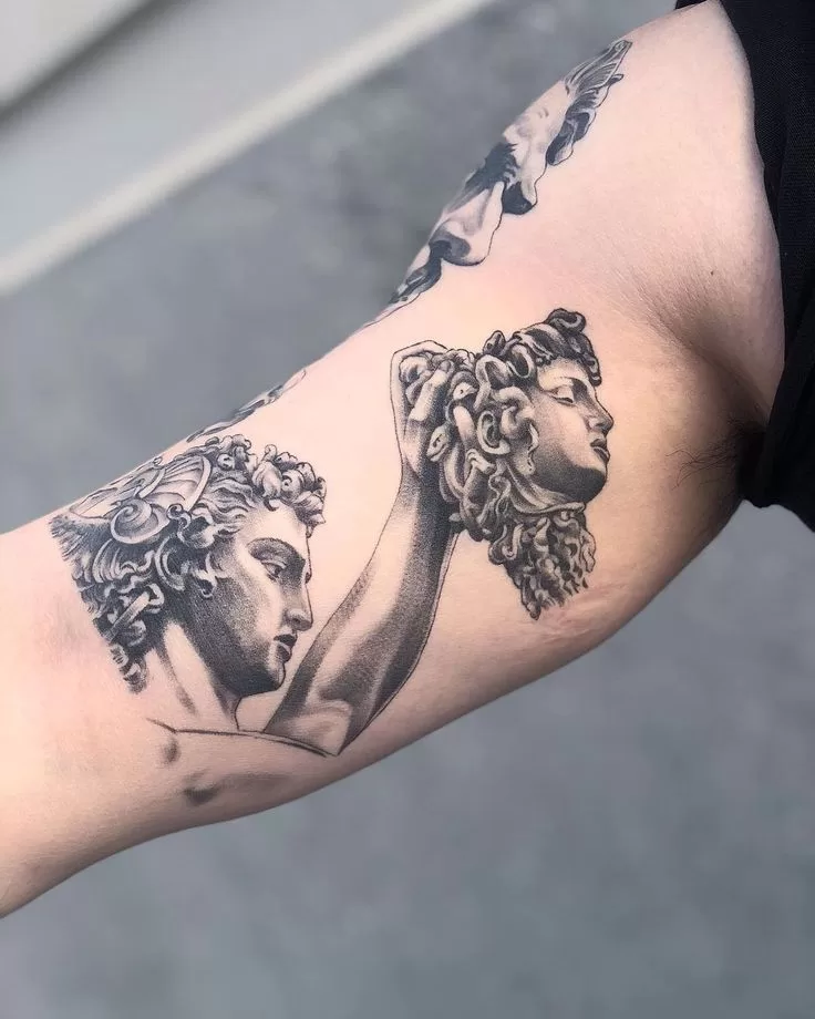 Perseus Slaying Medusa Biceps Tattoo