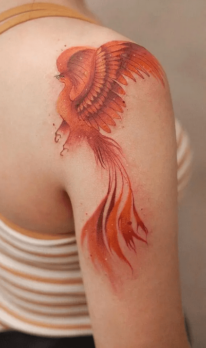 Phoenix Female Shoulder Tattoo - TATTOOGOTO