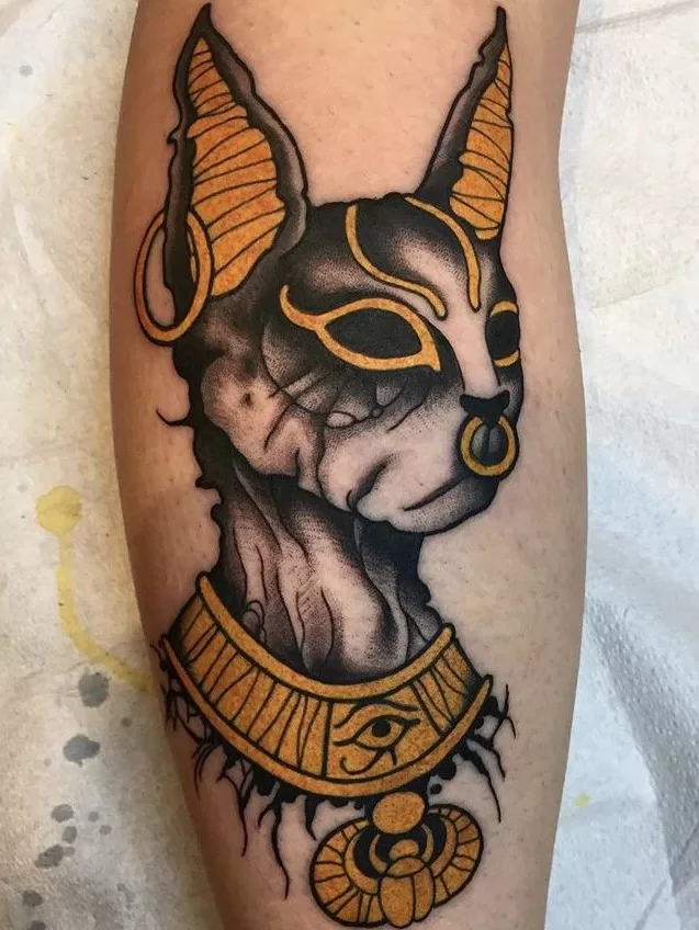 Neo Traditional Egyptian Cat Tattoo