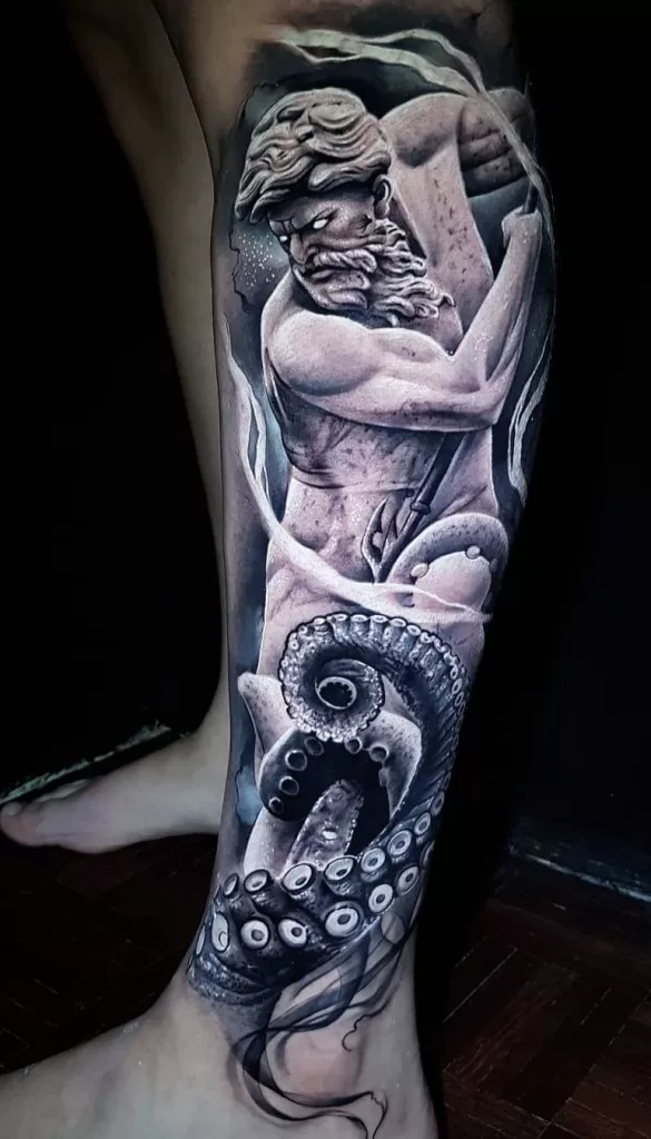 Greek Realistic Poseidon Tattoo 