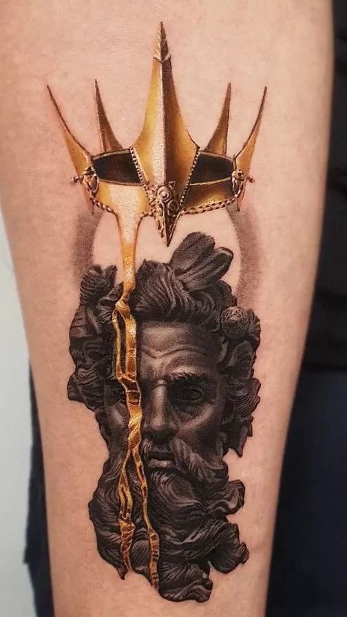 Zeus Gold Crown Tattoo