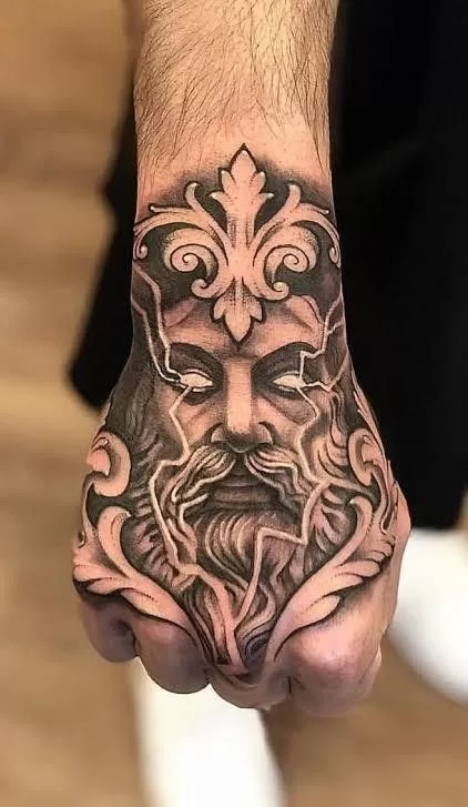 Zeus Back-Hand Tattoo