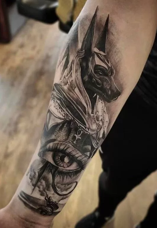 Anubis Black And Grey Tattoo