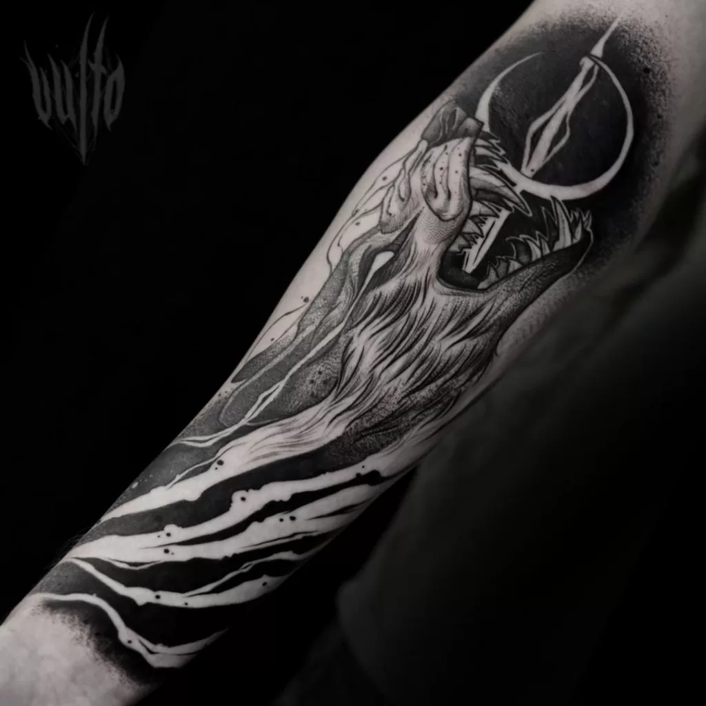 Blackwork Wolf Of Apocalypse Tattoo