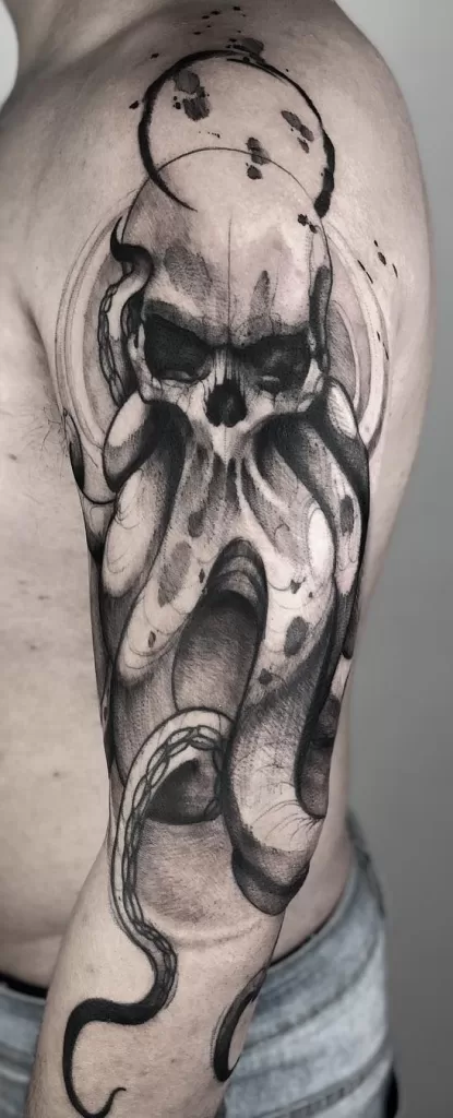 Kraken Shoulder Sketch Tattoo