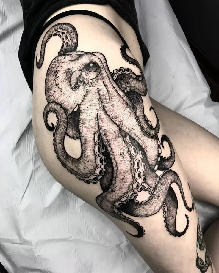 Kraken Thigh Tattoo